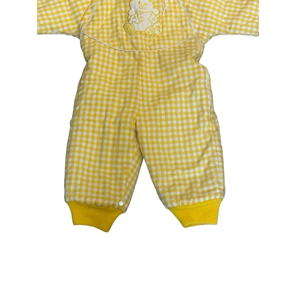 Watkins Vintage Yellow‎ Gingham Teddy Bear Hooded Snowsuit Bunting 18 Months